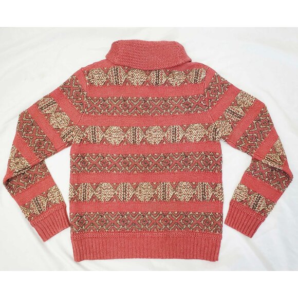 RRL Ralph Lauren Red Intarsia Knit Linen 1930's Blanket Shawl Collar Sweater M - Picture 10 of 10